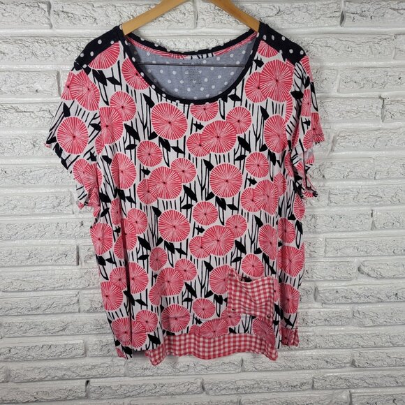 Westbound Womens Top 3X Plus Tee Cap Sleeve Red Geometric Cotton Blend GEO222E - Picture 1 of 9